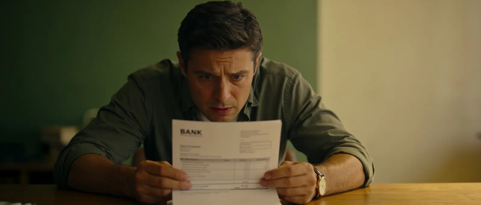 A business owner reviewing a bank statement, composed